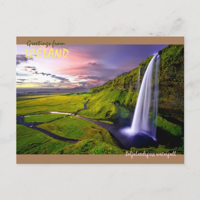 Island- Seljalandsfoss vattenfall Vykort (Framsida)