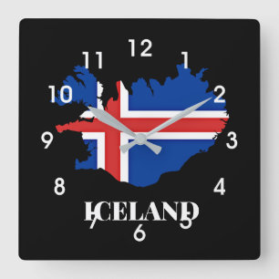 Island Silhouette, flagga Fyrkantig Klocka