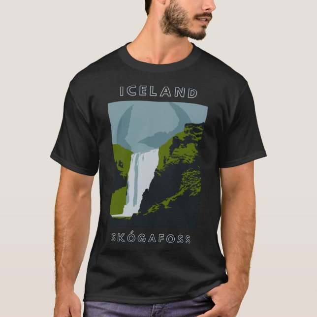 Island Skogafoss Waterfall Travel T Shirt (Framsida)