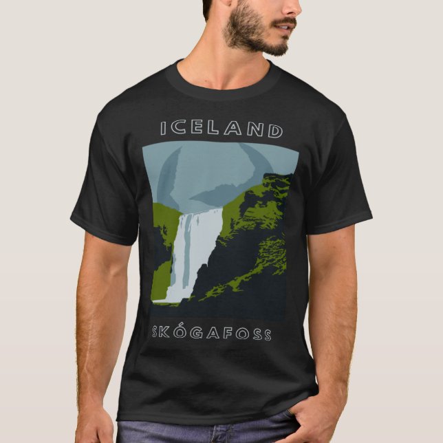 Island Skogafoss Waterfall Travel T Shirt (Framsida)