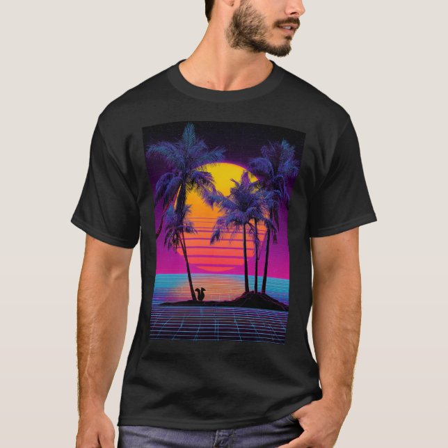 Island Squirrel at Neon Dusk T Shirt (Framsida)