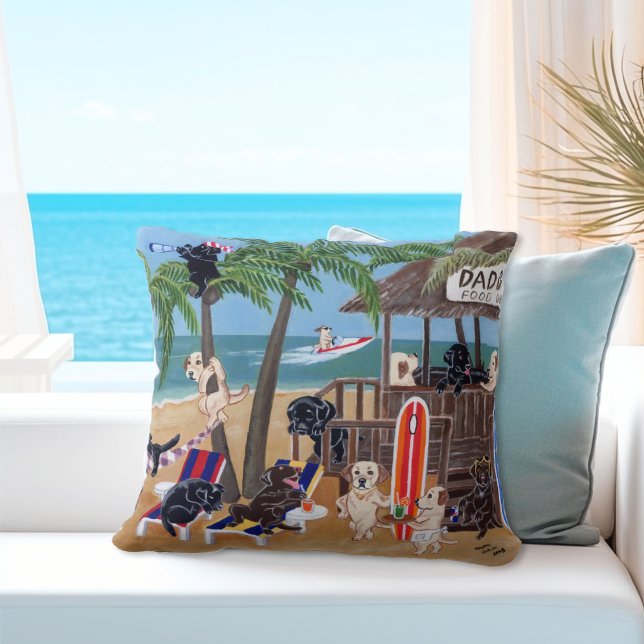 Island Summer Vacation Labradors Kudde (Nice gift idea for Labrador Owner's Summer House.  Island Summer Vacation Labradors Throw Pillow.)