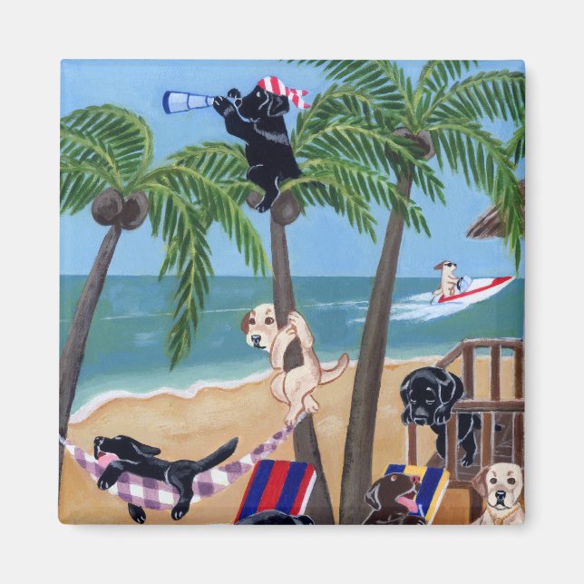 Island Summer Vacation Labradors Magnet (Framsidan)