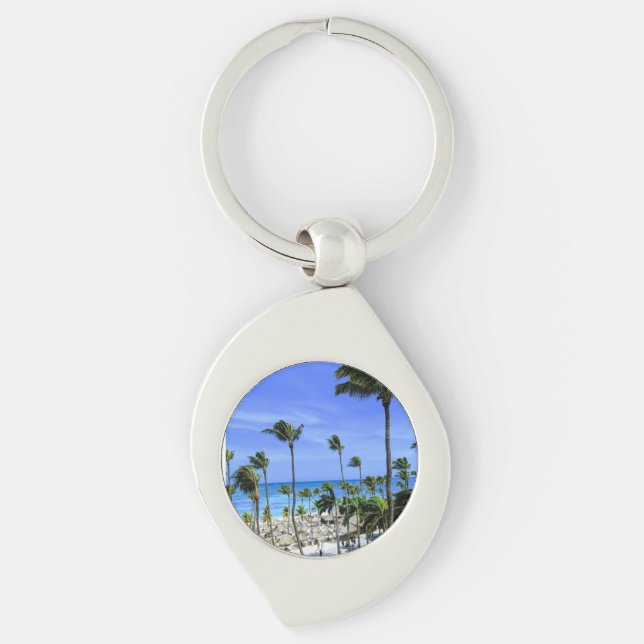 Island Time Metal Keychain Swirl Silverfärgad Nyckelring (Framsidan)