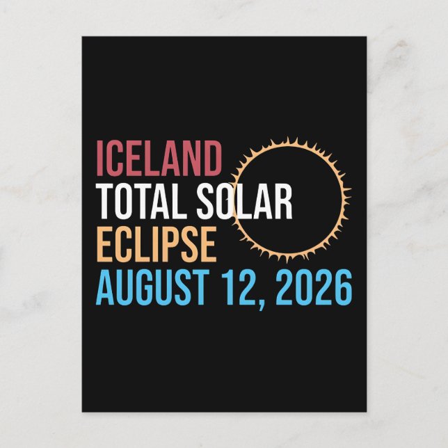 Island total solförmörkelse augusti 12 2026 Mugg Helg Vykort (Framsida)