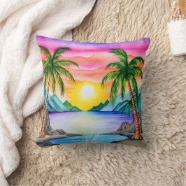 Island Tropical Beach Sunset Kudde