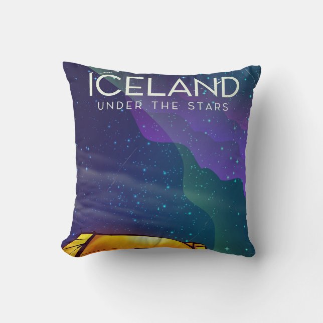 Island 'under stjärnorna' vintage-resaaffisch kudde (Framsida)