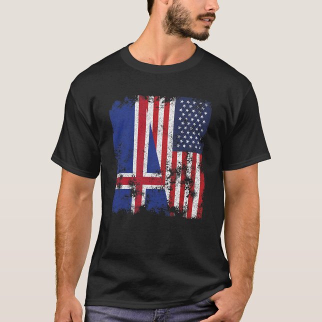 Island USA flagga - halv amerikan T Shirt (Framsida)