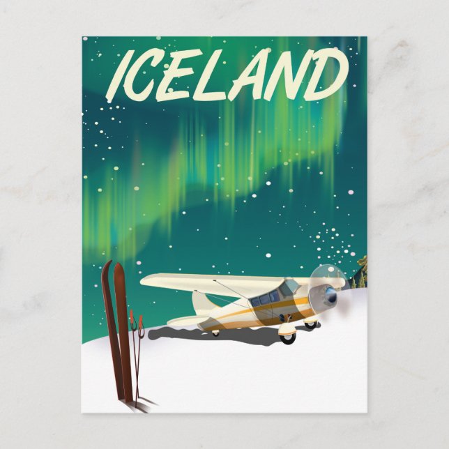 Island vintage stil skidskidan flygplan poster vykort (Framsida)