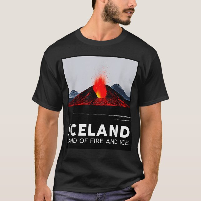 Island Vulkan Eld Is Vandrings Camping Utomhus T Shirt (Framsida)