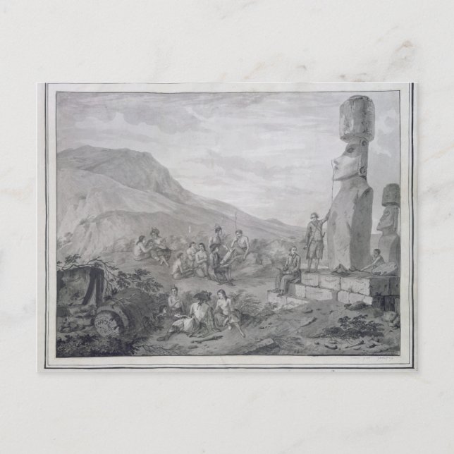 Islanders & Monuments of Påsk Island, 1786 Vykort (Framsida)