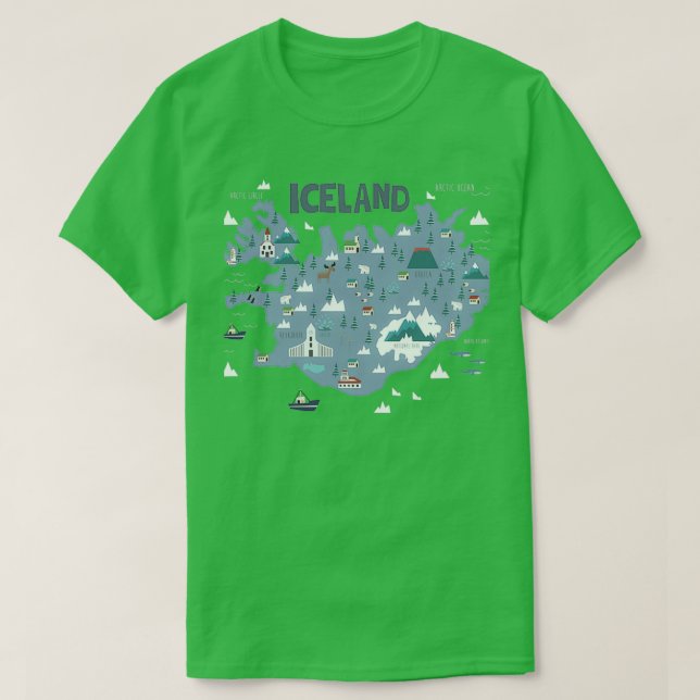 ISLANDET illustrerade karta T Shirt (Design framsida)