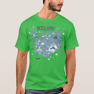 ISLANDET illustrerade karta T Shirt