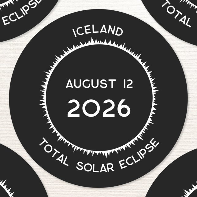 Islandet Solar Eclipse 2026 Runt Klistermärke (Total Solar Eclipse August 12 2026 Iceland custom text sticker)