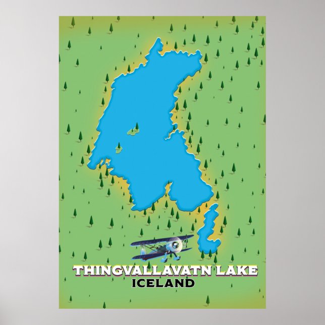 Islandet Thingvallavatant sjö, karta Poster (Framsidan)