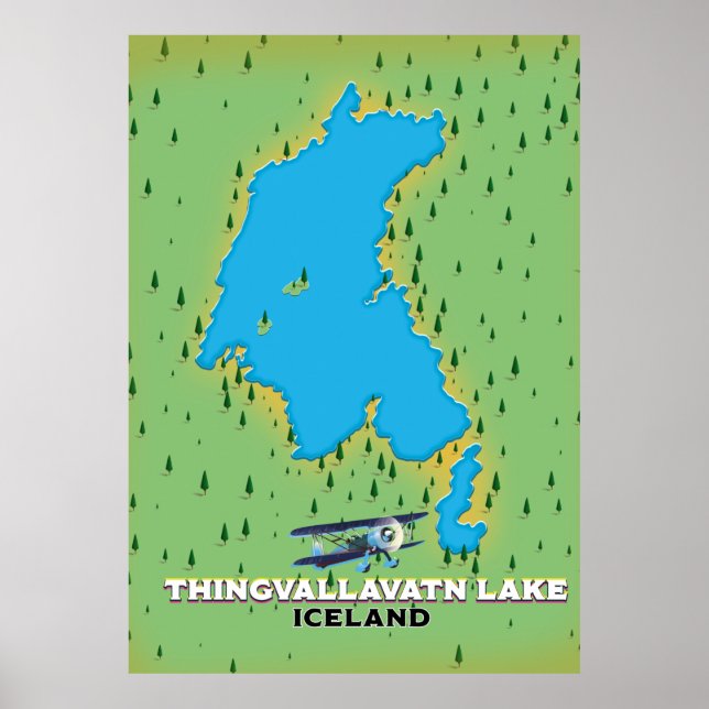 Islandet Thingvallavatant sjö, karta Poster (Framsidan)