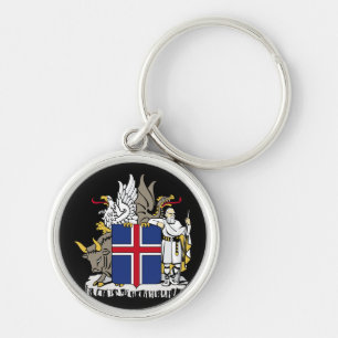islandets emblem rund silverfärgad nyckelring