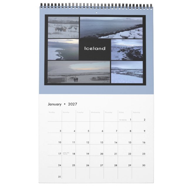 Islandets vinter liggande kalender (Jan 2027)