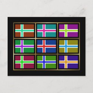 Islandets vykort för multihue Flaggor