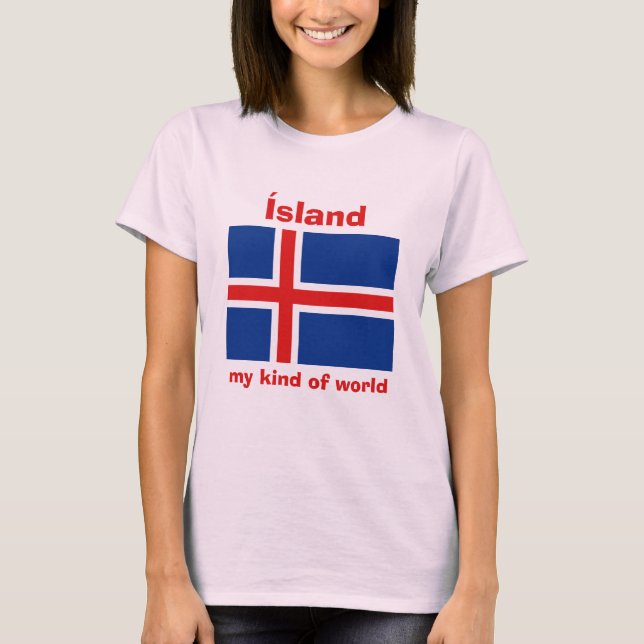 Islandflagga + Karta + TextT-tröja Tee (Framsida)