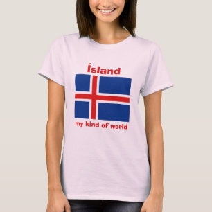 Islandflagga + Karta + TextT-tröja Tee Shirt