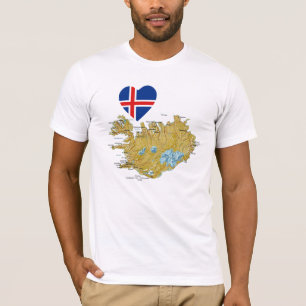 Islandflaggahjärta och kartaT-tröja Tee