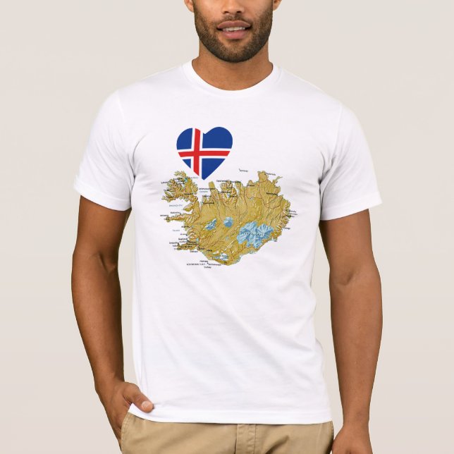 Islandflaggahjärta och kartaT-tröja Tee (Framsida)