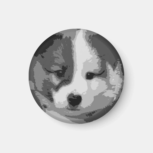Islandhund Papiercollage grau Magnet (Framsidan)