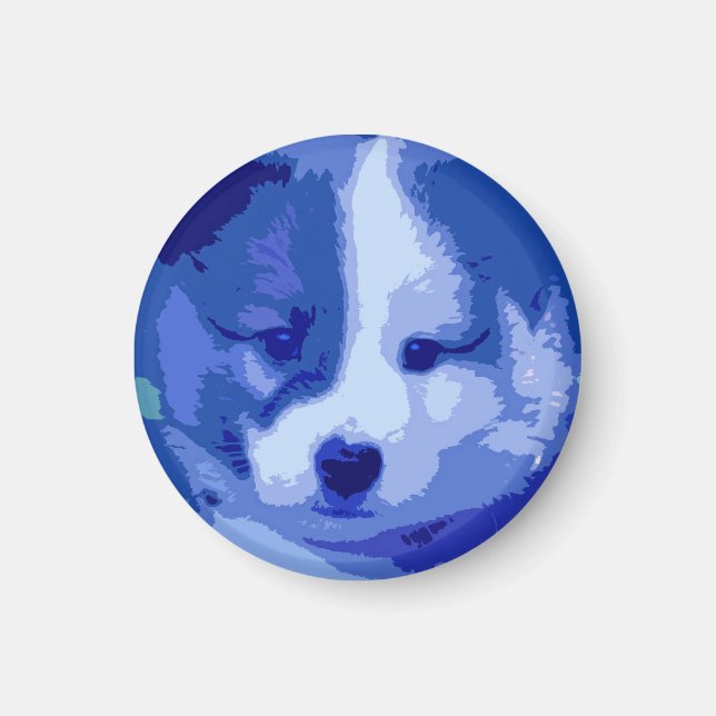 Islandhund Welpe als Collage in blau Magnet (Framsidan)