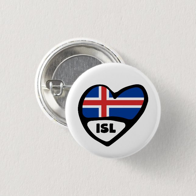 Islandland kodifierar flaggahjärta klämmer fast knapp (Framsida & baksida)