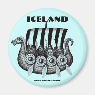 Islandmagneten med vikings i drekar skrivar magnet