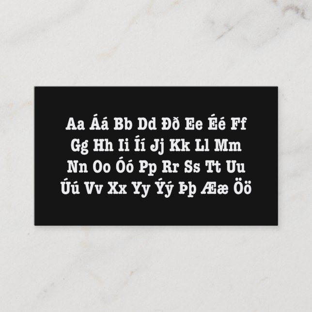 Islands Alphabet [Íslenska Stafrófið] Visitkort (Framsida)