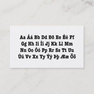 Islands Alphabet [Íslenska Stafrófið] Visitkort