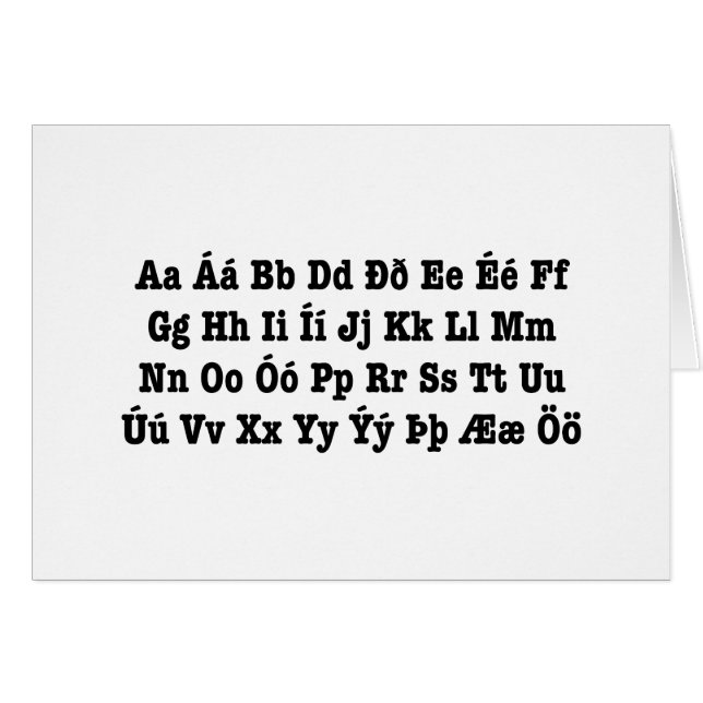 Islands Alphabet-kort [Íslenska Stafrófið] Hälsningskort (Framsidan Horizontal)
