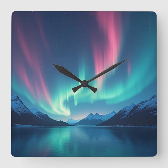 Islands Aurora Fyrkantig Klocka (Framsida)