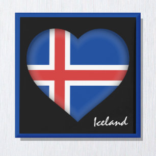 Islands flagga & Heart, Island helgdag/sport Magnet