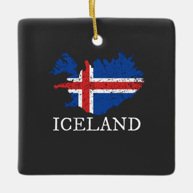 Islands flagga  julgransprydnad keramik (Framsida)