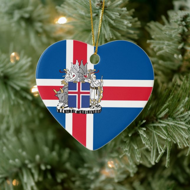 Islands flagga och vapen julgransprydnad keramik (Träd)