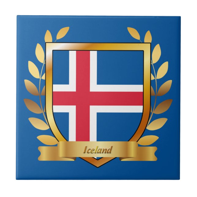 Islands flagga sköld kakelplatta (Framsidan)