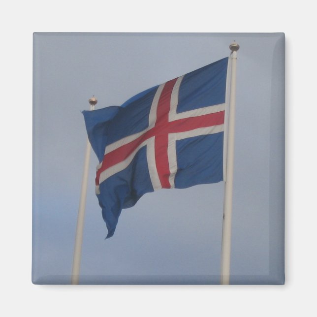 Islands Flagga Square Magnet (Framsidan)