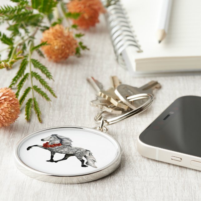 Islands hästjul rund silverfärgad nyckelring (Sidan)