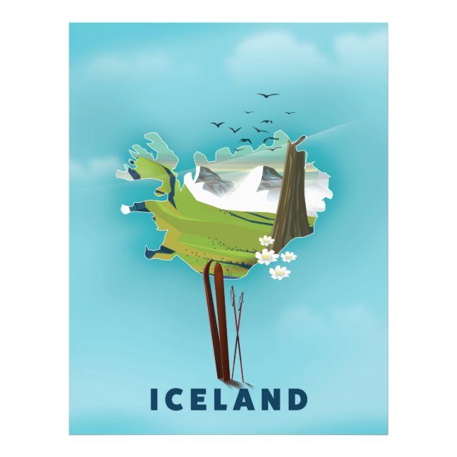 Islands karta illustration reseaffisch. fototryck (Framsidan)