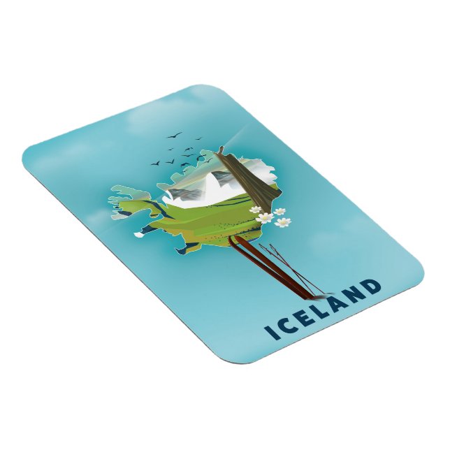 Islands karta illustration reseaffisch. magnet (Högersidan)