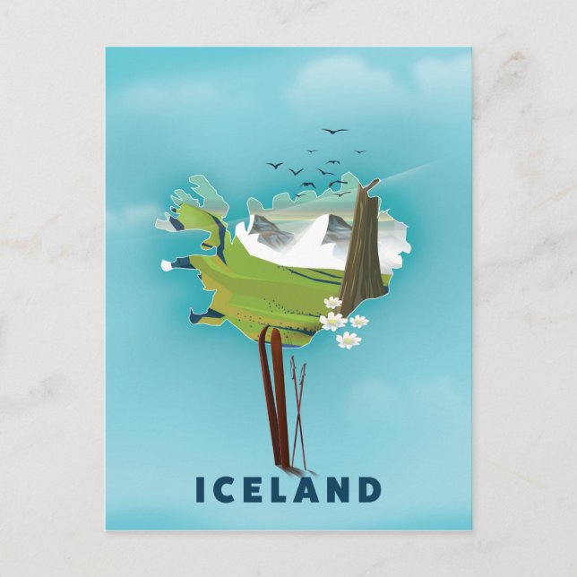 Islands karta illustration reseaffisch. vykort (Framsida)