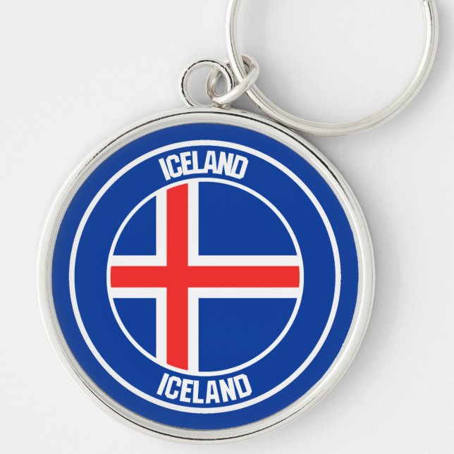 Islands rund emblem silverfärgad nyckelring (Framsidan)