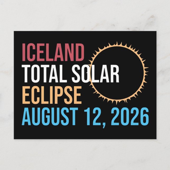 Islands totala solförmörkelse 12 augusti 2026 Mugg Helg Vykort (Framsida)