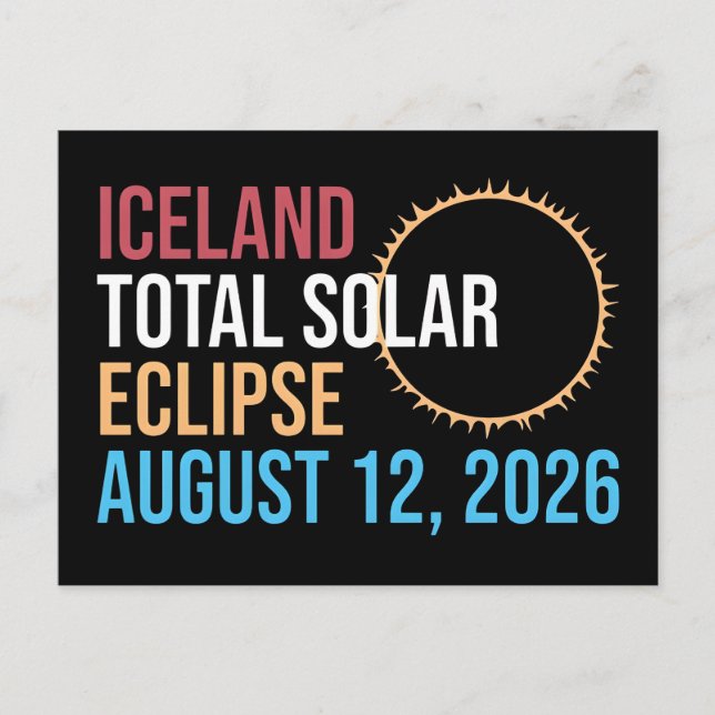 Islands totala solförmörkelse 12 augusti 2026 Mugg Helg Vykort (Framsida)