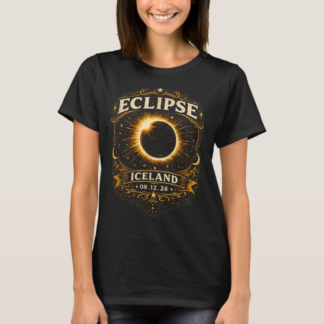 Islands totala solförmörkelse 2026 Celestial Eclip T Shirt (Framsida)