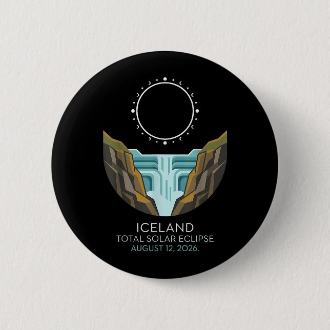 Islands totala solförmörkelse 2026 Celestial Event Knapp (Framsida)