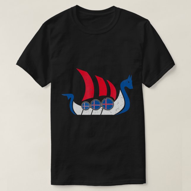 Islands Viking Frakt T Shirt Island Flagga Dragon (Design framsida)
